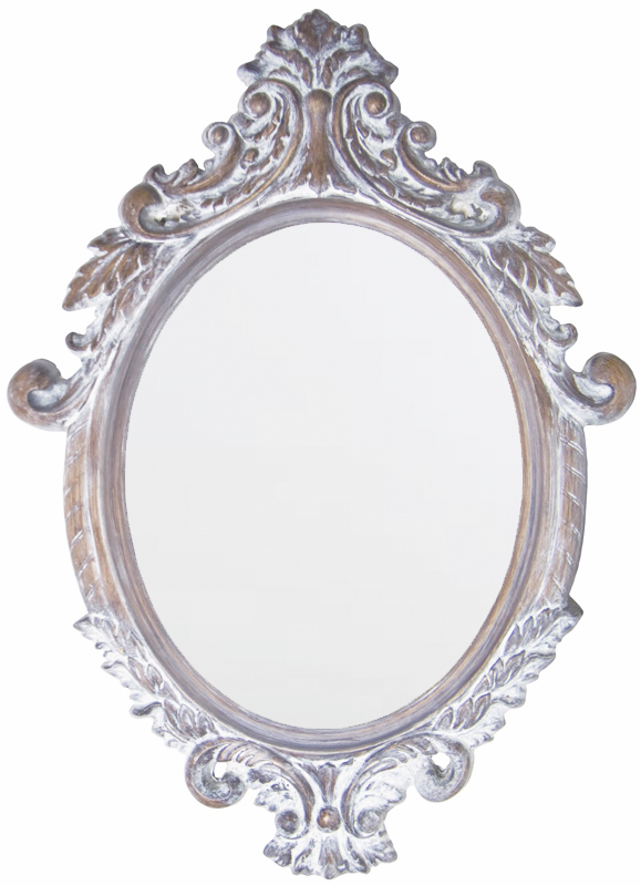 TS004 Wall décor art mirror weathered natural classic ornate oval vertical